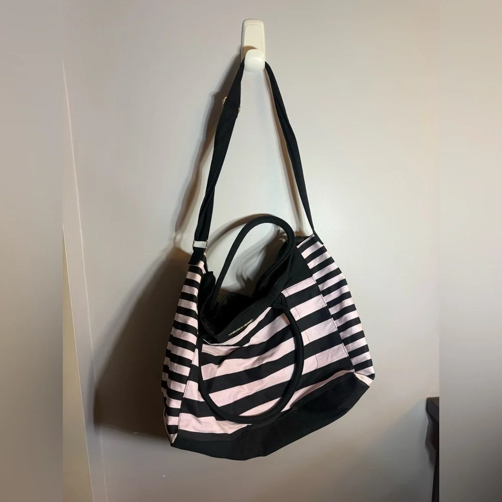 Victoria’s Secret Black & Pink Stripe Weekender Tote Bag